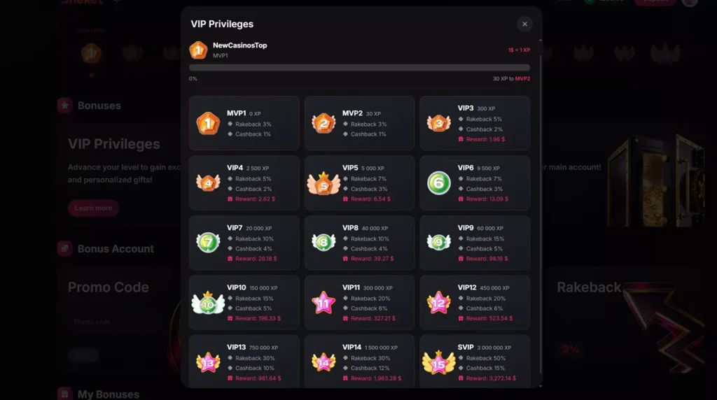 Sneket Casino - VIP programm