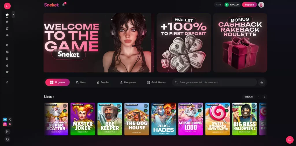Sneket Casino Main Page