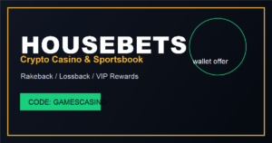 Housebets casino logo with crypto rewards theme