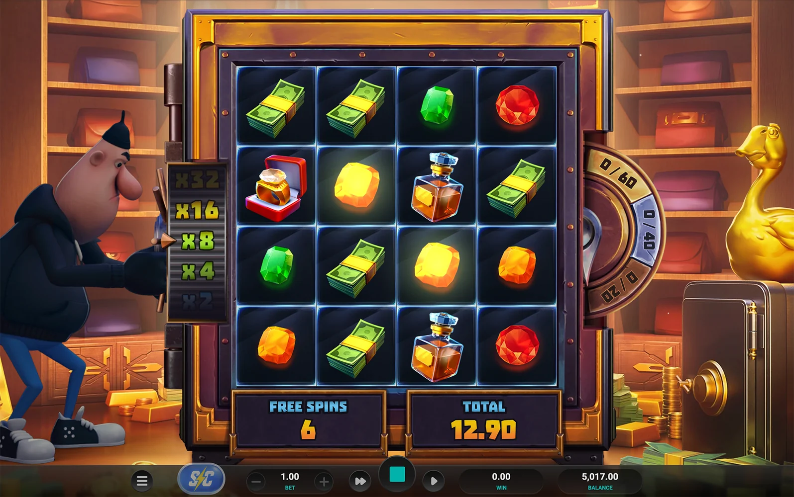 Midnight Marauder – ClusterBreaker gameplay screen showing the main game mechanics